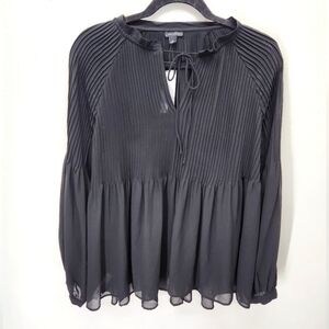 Ann Taylor Sheer Flowey Blouse Womens Medium Black
